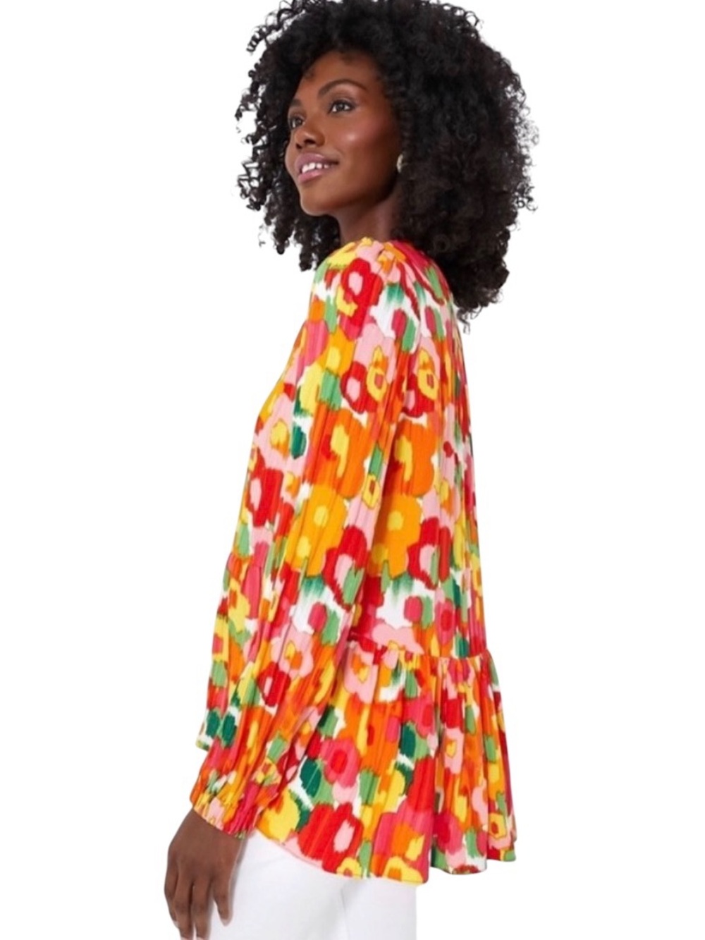Pomander Place magnolia watercolor Peplum Carlotta blouse orange/green medium